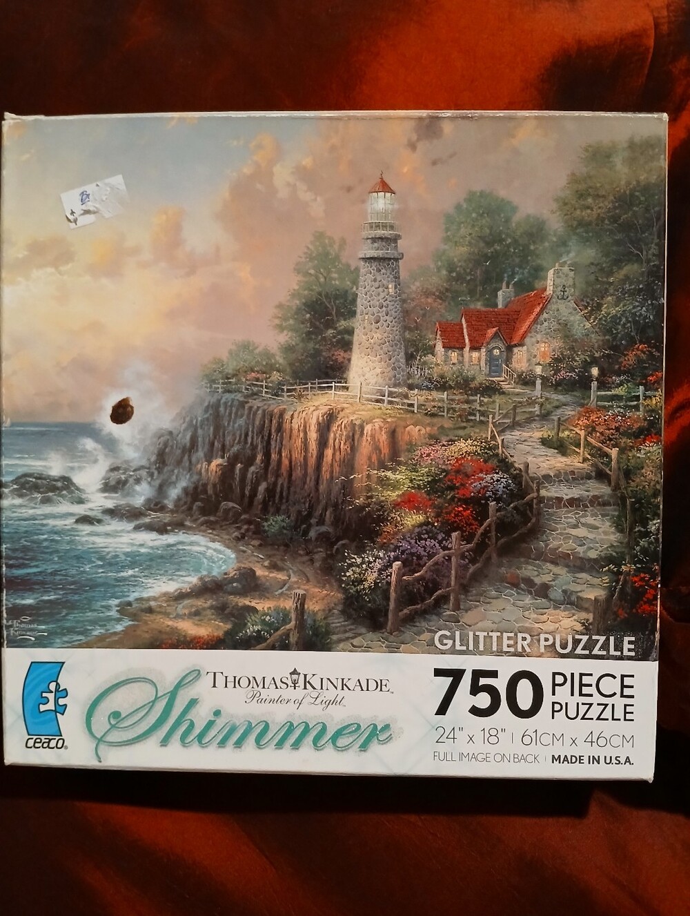 Thomas Kinkade Lighthouse Cottage Scene 750 Piece Glitter Puzzle USA
